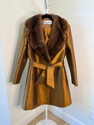 Dolce & Gabbana 1997-1999 Vintage Copper Silk Dress & Jacket with Mink Fur Set - Size IT44