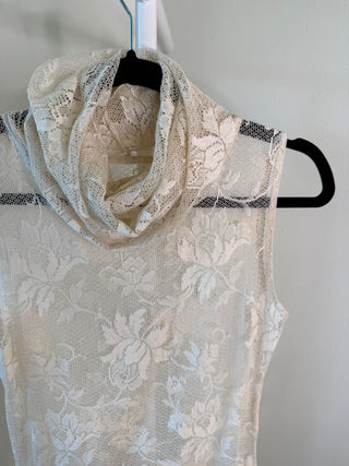 1960-1970s Vintage Handmade Ivory Cotton Floral Lace Long Dress - Fits US 4/6