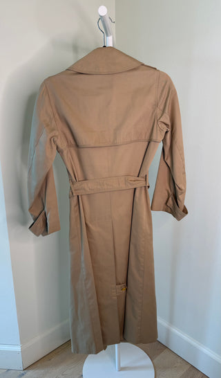 Celine Sport 1970s Vintage Khaki Trench Coat with Gold Carriage Button - Size FR 36