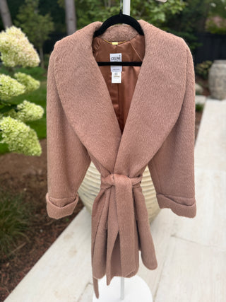 Celine 1990s Vintage Light Brown Alpaca Wool Belted Coat - Size FR 42