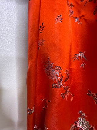 1960s Red Floral Jacquard Coat with Detachable Brown Fox Fur Collar - Fits US S/M