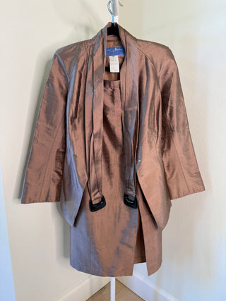 Thierry Mugler S/S 2000 Rare Vintage Runway Pink Dupioni Silk Jacket & Skirt 2 Piece Set - Size FR 36