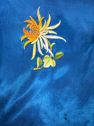 1960s Royal Blue Embroidered Blossom Coat with Detachable Ivory Fox Fur Collar - Fits US S/M