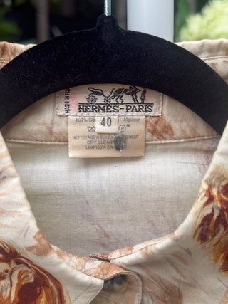Hermes 1993-96 Vintage Cotton "Lions Dans La Savane" Print Belted Shirt - Size FR40