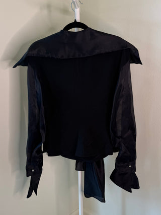 Gianfranco Ferre 1990s Rare Vintage Black Silk Top with Chain Linked Crystal Cuffs - Size IT40 NWT