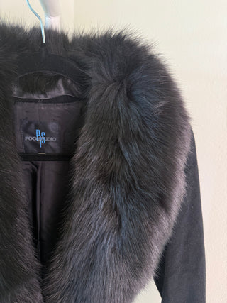 1997-2000s Black Belted A-Line Fox Fur Angora Wool Coat - Size M