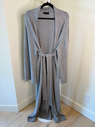 Bazilika 2020's Contemporary Grey Cashmere Knit Belted Long Cardigan Sweater - Fits M/L