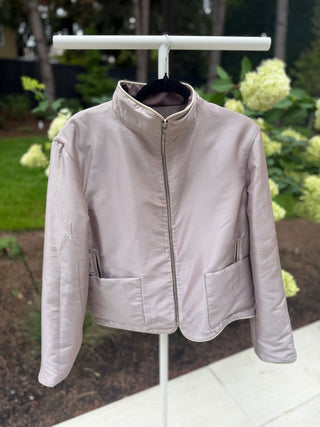 Hermes 1990's Vintage Grey Silk "Ex-Libris" Print Reversible Jacket - Size L
