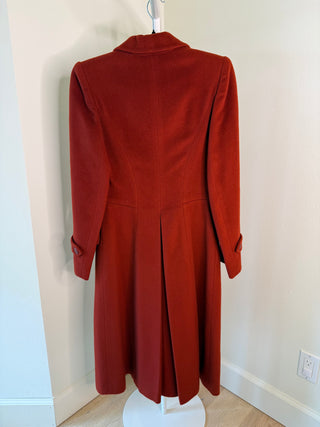 Hermes 1980's Vintage Red Long Cashmere Coat with H Buttons - Size FR34