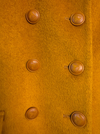 Hermes 1980's Vintage Golden Cashmere Double Breasted Coat with Sulky Logo Carriage Buttons - Size FR38