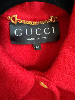 Gucci 1994 Vintage Tom Ford Era Red Wool Cashmere Blend Gold GG Button Long Coat - Size 38 IT