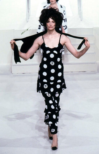 Chanel S/S 1997 Vintage Runway Black & White Silk CC Polka Dot Mini Dress - Size FR38