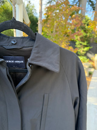 Giorgio Armani Classico 1990-2000s Vintage Black 'Loro Piana Storm System' Long Rain Coat - Fits US S/M