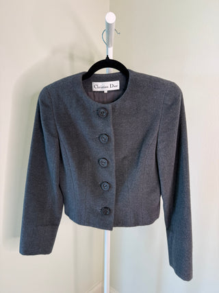 Christian Dior 1980's Vintage Dark Gray Jacket with Dior Engraved Black Buttons - Size US 0-4
