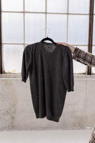 Chanel 1980s Vintage Dark Grey 100% Cashmere Knit Short Sleeve Sweater - Size FR 38