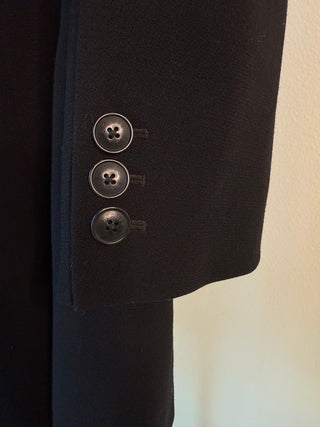 Hermes 1980's Vintage Black Wool Riding Blazer with Brown Velvet Collar & Hermes Paris Buttons - Size FR36