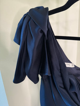 Christian Dior F/W2008 Vintage Galliano Era Navy Satin One-Shoulder Knee-Length Dress - FR 42