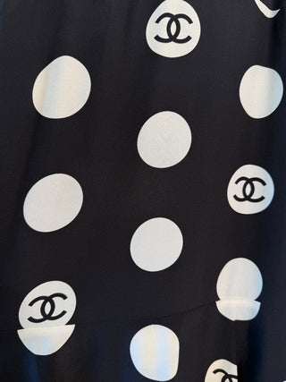 Chanel S/S 1997 Vintage Runway Black & White Silk CC Polka Dot Mini Dress - Size FR38