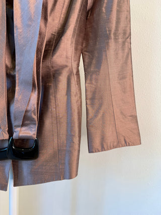 Thierry Mugler S/S 2000 Rare Vintage Runway Pink Dupioni Silk Jacket & Skirt 2 Piece Set - Size FR 36