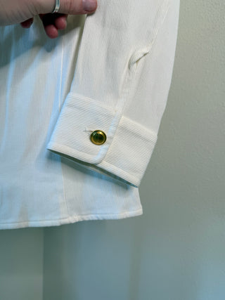 Gucci 1994 Tom Ford Era Vintage White Rib Knit Gold GG Button Up Shirt Jacket - Size 40 IT