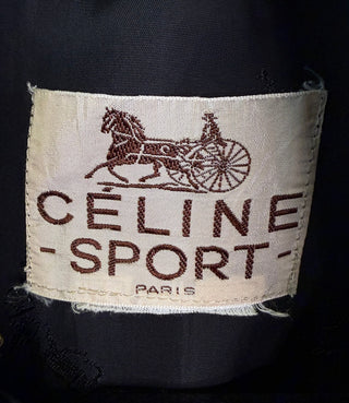 Celine Sport 1970s Vintage Black Belted Trench with Gold Sulky Logo Carriage Buttons - Fits US8/10