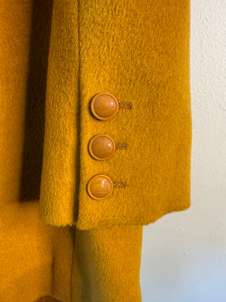 Hermes 1980's Vintage Golden Cashmere Double Breasted Coat with Sulky Logo Carriage Buttons - Size FR38