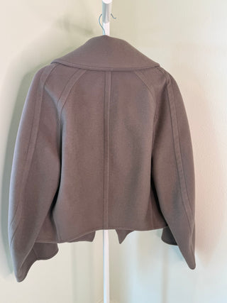 Hermes F/W2022 Étoupe Cashmere Coat with Leather Pocket Detail - Size FR 42