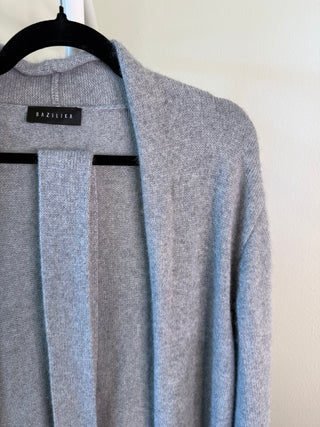 Bazilika 2020's Contemporary Grey Cashmere Knit Belted Long Cardigan Sweater - Fits M/L