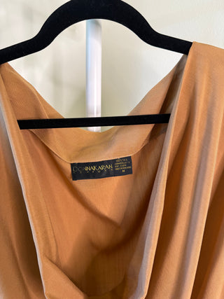 Donna Karan 1990-2000s Camel Color Silk Wide Cowl Neck Blouse - Size US M