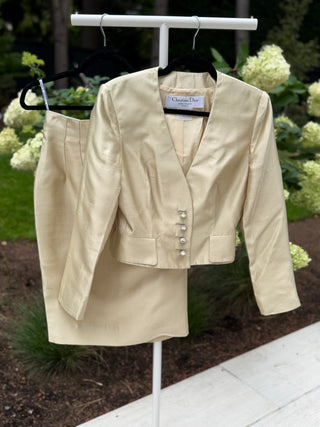 Christian Dior Boutique S/S1997 Vintage Gold Silk Top & Skirt Set - Fits 0-2