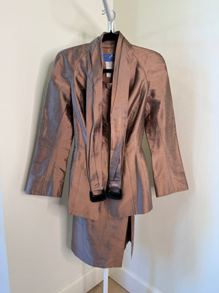 Thierry Mugler S/S 2000 Rare Vintage Runway Pink Dupioni Silk Jacket & Skirt 2 Piece Set - Size FR 36