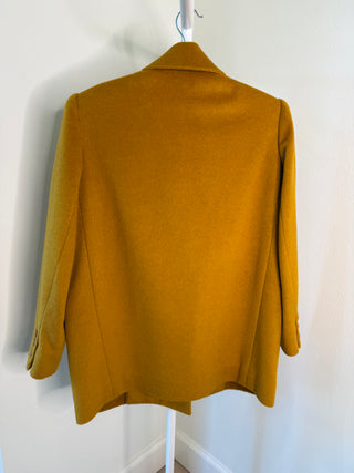 Hermes 1980's Vintage Golden Cashmere Double Breasted Coat with Sulky Logo Carriage Buttons - Size FR38