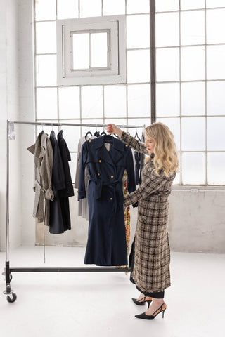 Celine 1970s Vintage Navy Cotton Trench Coat with Gold Carriage Buttons - Size FR 36