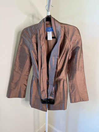 Thierry Mugler S/S 2000 Rare Vintage Runway Pink Dupioni Silk Jacket & Skirt 2 Piece Set - Size FR 36