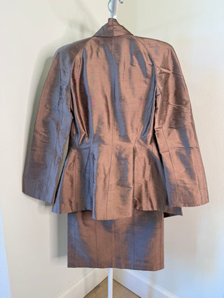 Thierry Mugler S/S 2000 Rare Vintage Runway Pink Dupioni Silk Jacket & Skirt 2 Piece Set - Size FR 36