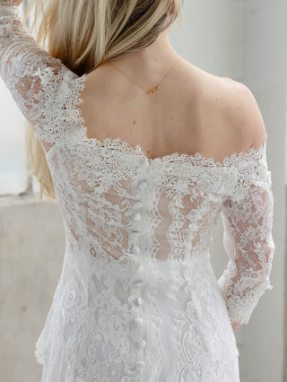 1990s Handmade Vintage White Sheer Lace High-Low Bridal Top with Train - Fits XS/S
