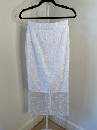 Gilles Et Poppy 1990-2000s White Lace Embroidered Skirt - Fits XS