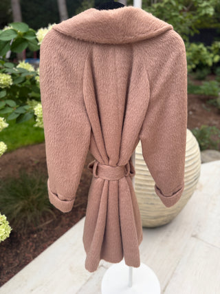Celine 1990s Vintage Light Brown Alpaca Wool Belted Coat - Size FR 42