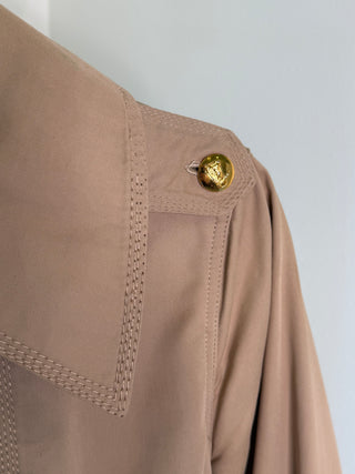 Celine Sport 1970s Vintage Khaki Trench Coat with Gold Carriage Button - Size FR 36