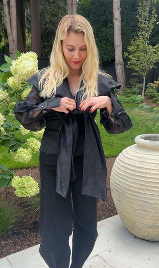 Gianfranco Ferre 1990s Rare Vintage Black Silk Top with Chain Linked Crystal Cuffs - Size IT40 NWT