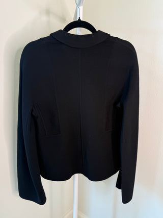 Hermes 2010s Black Knit Jacket with Leather Trim & Silver Zipper Detail - FR34