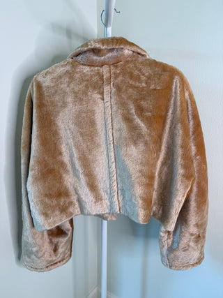 Thierry Mugler F/W 1982-1983 Rare Vintage Khaki Cropped Faux Fur Coat - FR 38