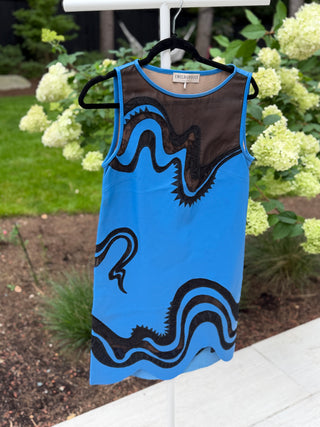 Emilio Pucci S/S2013 Peter Dundas Era Blue Leather and Black Lace Dress - Size FR 36