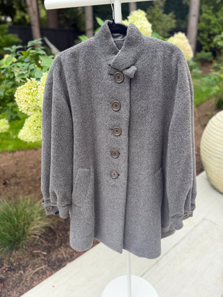 Christian Dior 1980-1990s Vintage Grey Wool & Alpaca A-Line Coat - US 2/4/6