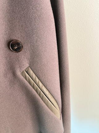 Hermes F/W2022 Étoupe Cashmere Coat with Leather Pocket Detail - Size FR 42