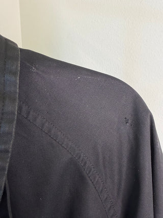Celine Sport 1970s Vintage Black Belted Trench with Gold Sulky Logo Carriage Buttons - Fits US8/10