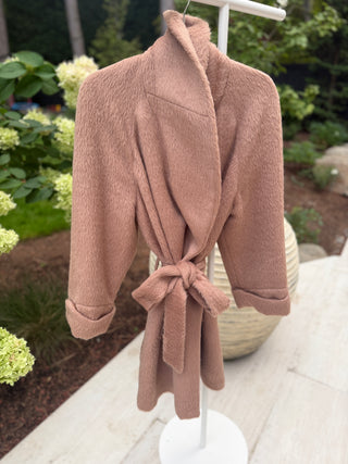 Celine 1990s Vintage Light Brown Alpaca Wool Belted Coat - Size FR 42