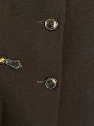 Hermes 1980's Vintage Black Wool Riding Blazer with Brown Velvet Collar & Hermes Paris Buttons - Size FR36