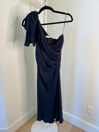 Christian Dior F/W2008 Vintage Galliano Era Navy Satin One-Shoulder Knee-Length Dress - FR 42