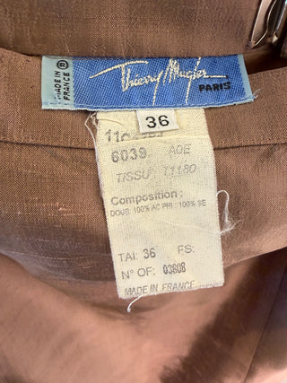 Thierry Mugler S/S 2000 Rare Vintage Runway Pink Dupioni Silk Jacket & Skirt 2 Piece Set - Size FR 36